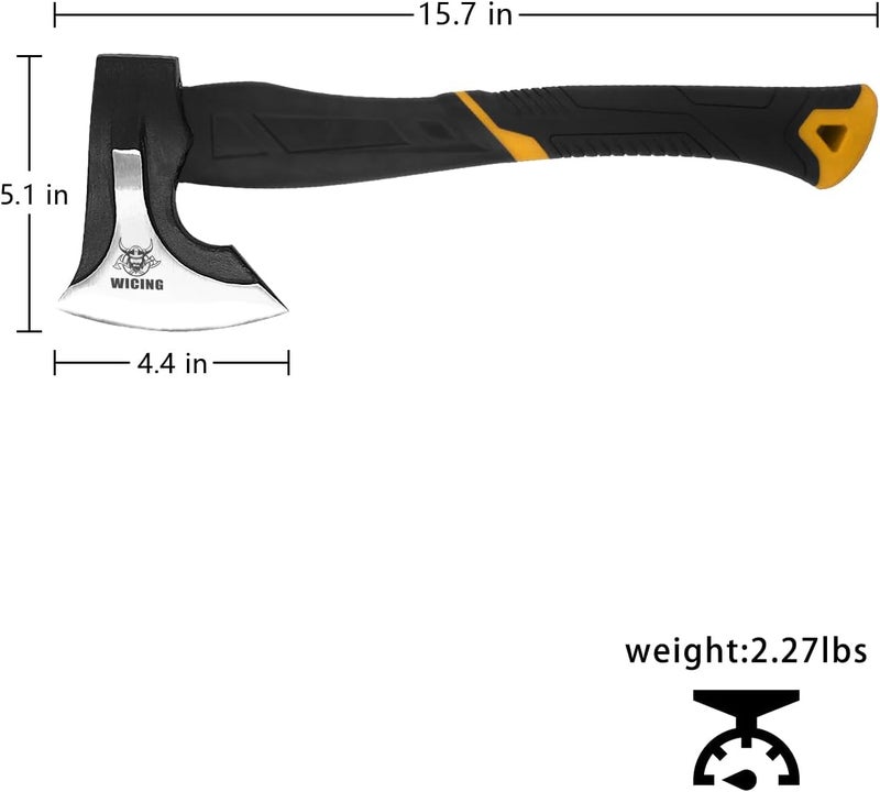 WICING Splitting Axe, 15-inch Camping Hatchet, Chopping Axe 1065 High Manganese Steel and Ergonomic Fiberglass Handle - Image 2